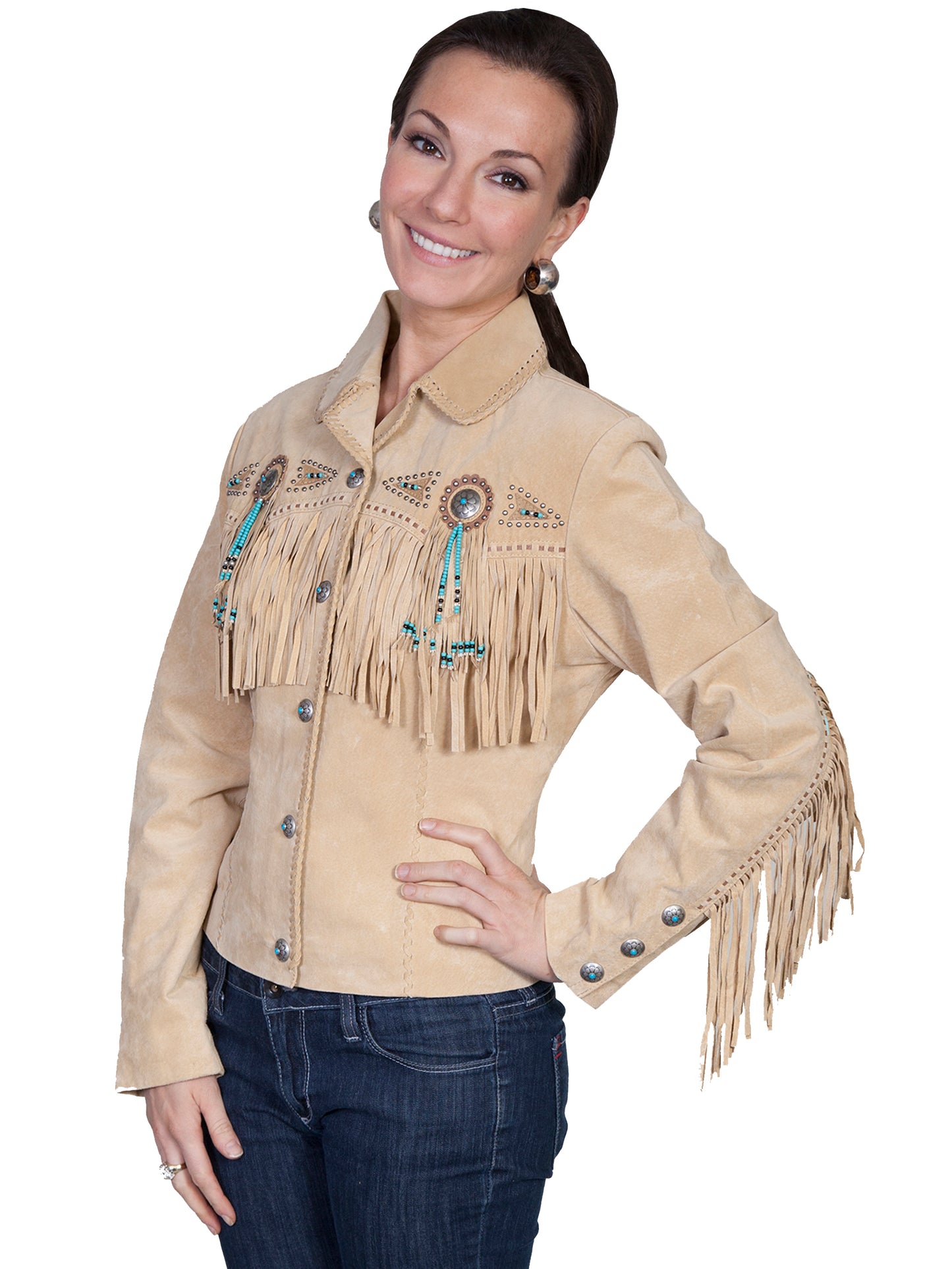 Chamois Boar Fringe & Beaded Suede Jacket at Bourbon Cowgirl