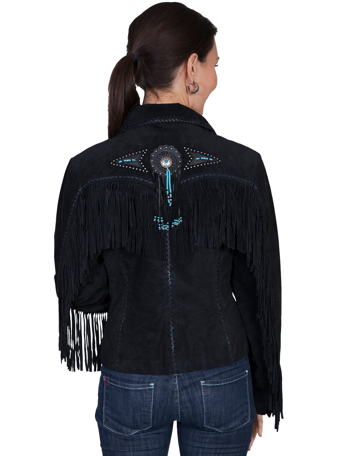 Black Fringe & Beaded Suede Jacket by Scully at Bourbon Cowgirl
