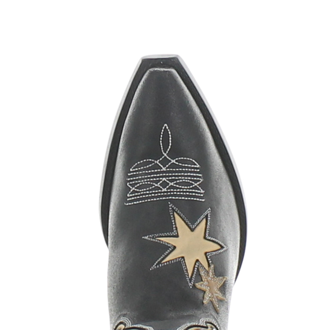 L4028-3T Black leather western boot with star embroidery