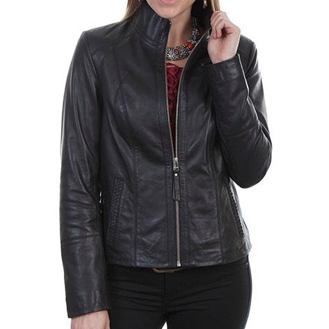 Black Leather Zip Front Jacket at Bourbon Cowgirl