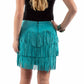 Turqoise Short Fringe Leather Skirt at Bourbon Cowgirl