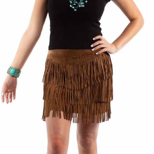 Brown Short Fringe Leather Skirt at Bourbon Cowgirl