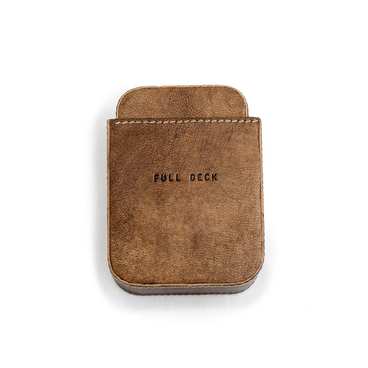 Brown Leather Card Case with Playing Cards