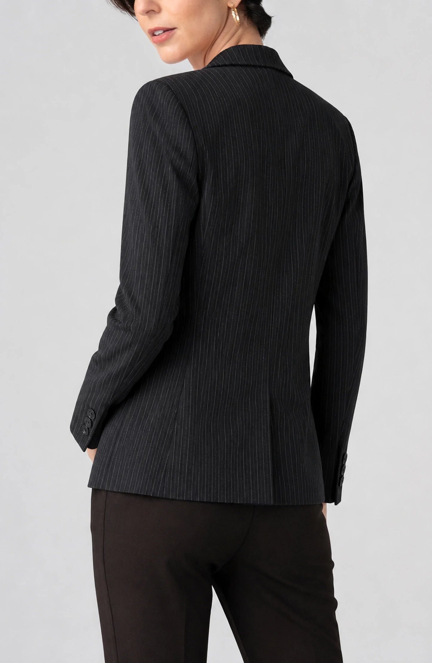 Fitted Cutaway Blazer in Black Stripe by Liverpool