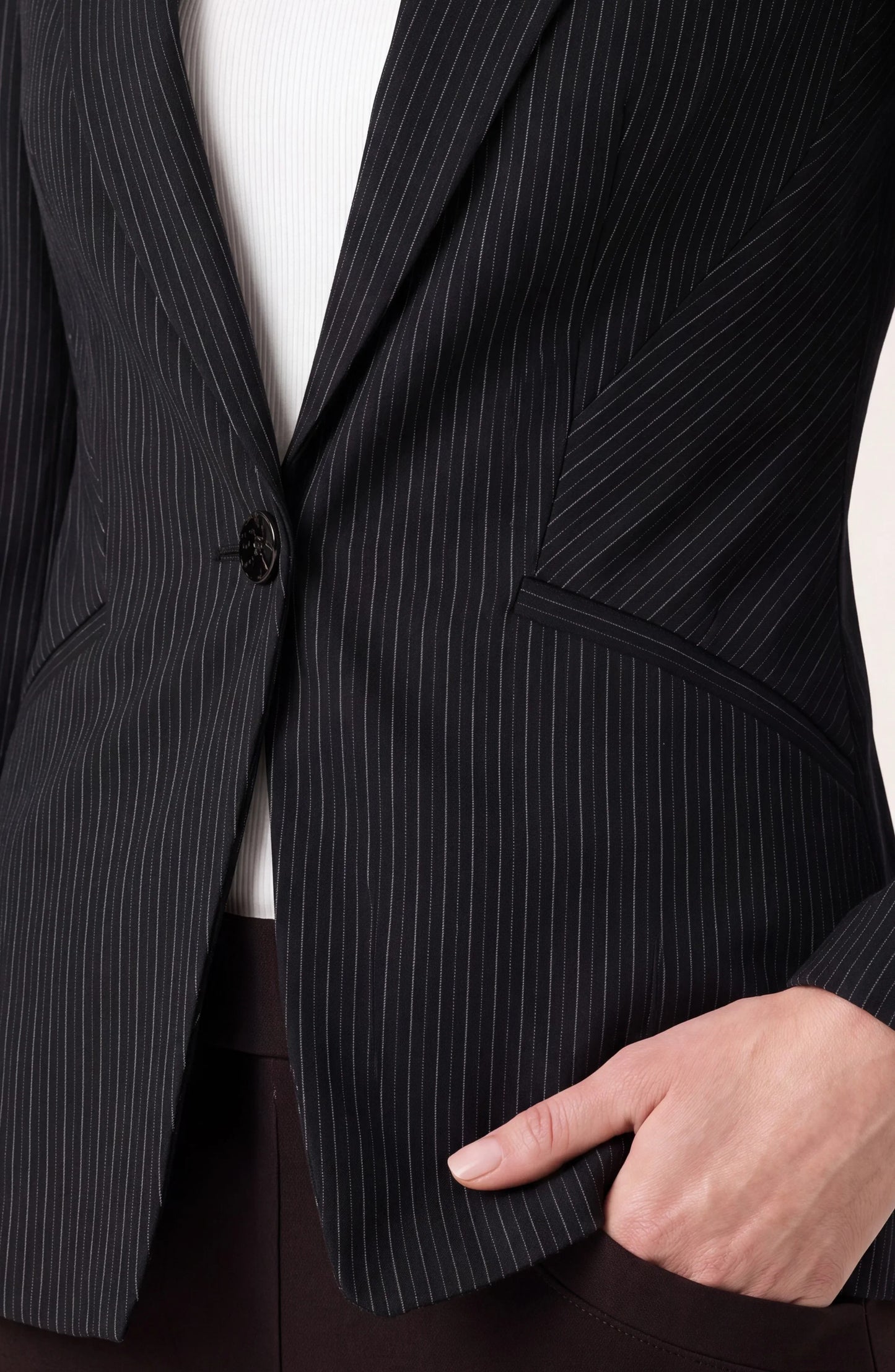 Fitted Cutaway Blazer in Black Stripe by Liverpool