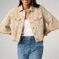 3/4 Sleeve Frayed Flounce Jacket in Khaki by Liverpool