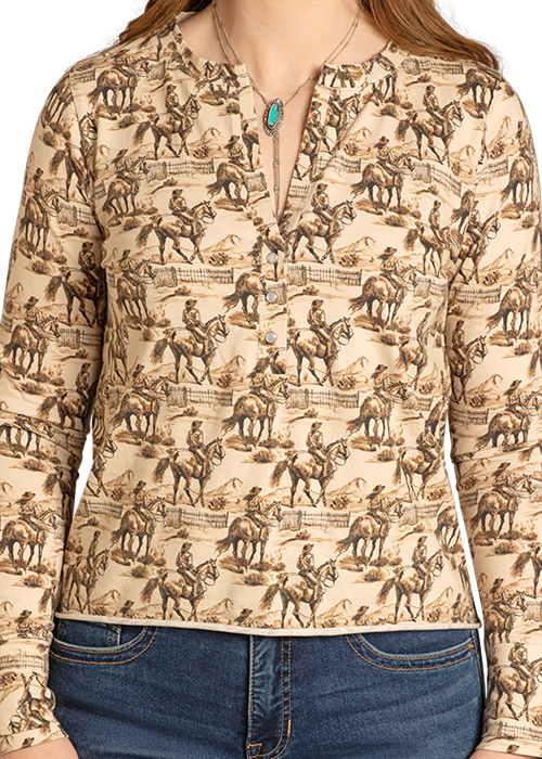 LW22T07932---B equestrian print long sleeve shirt