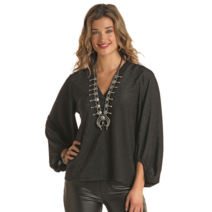 Lurex Balloon Sleeve Top by Panhandle at Bourbon Cowgirl