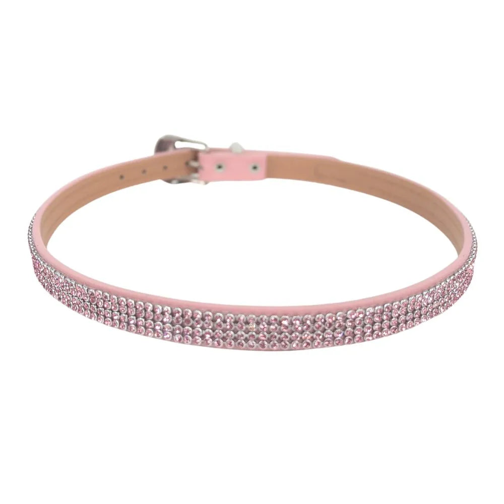 Luna Hat Band - Pink Leather With Buckle and Crystals