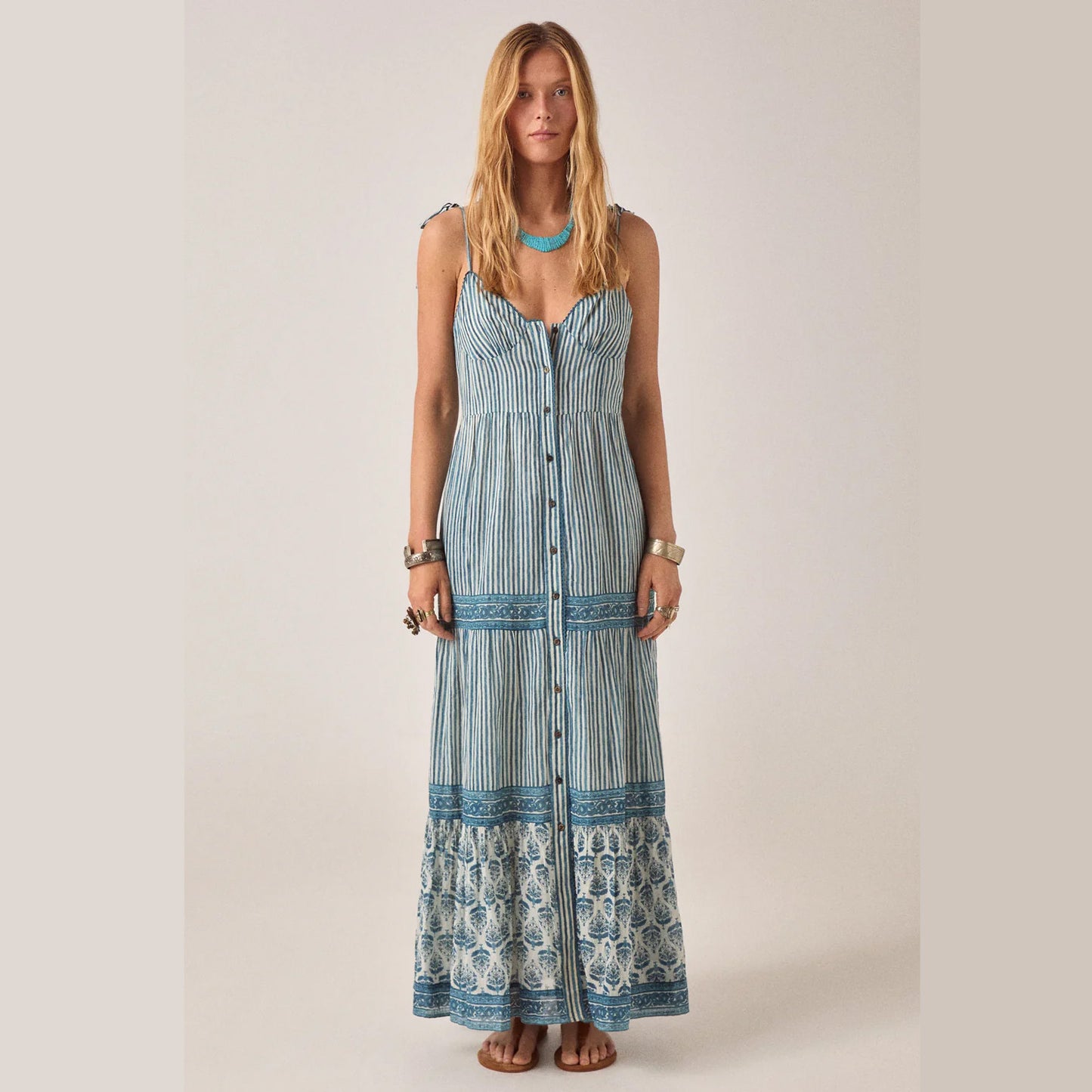 Cristina Sleeveless Dress Mediterranean Stripes Blue Ink Maison Hotel