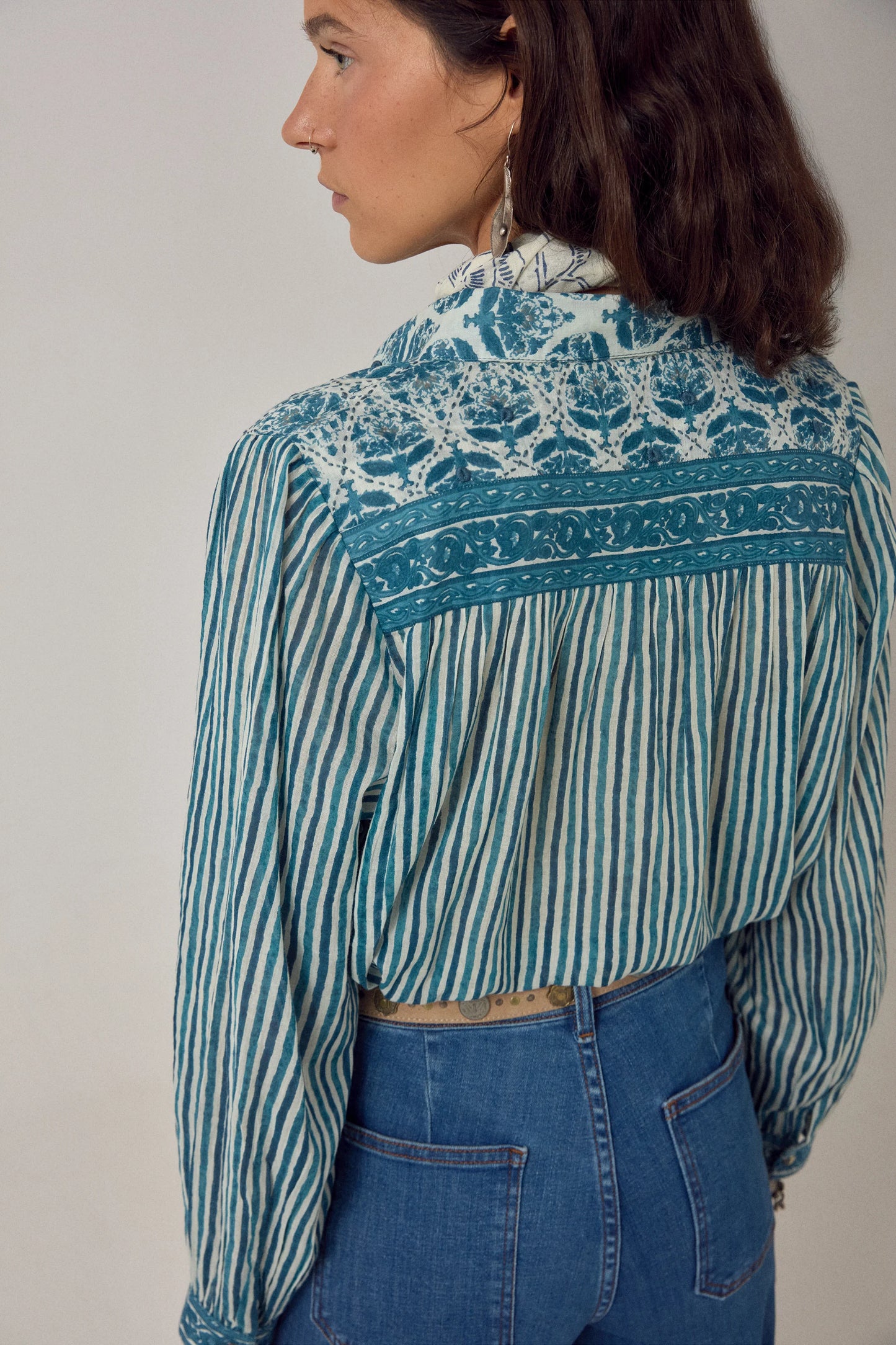 Maria Shirt Mediterranean Stripes Blue Ink by Maison Hotel