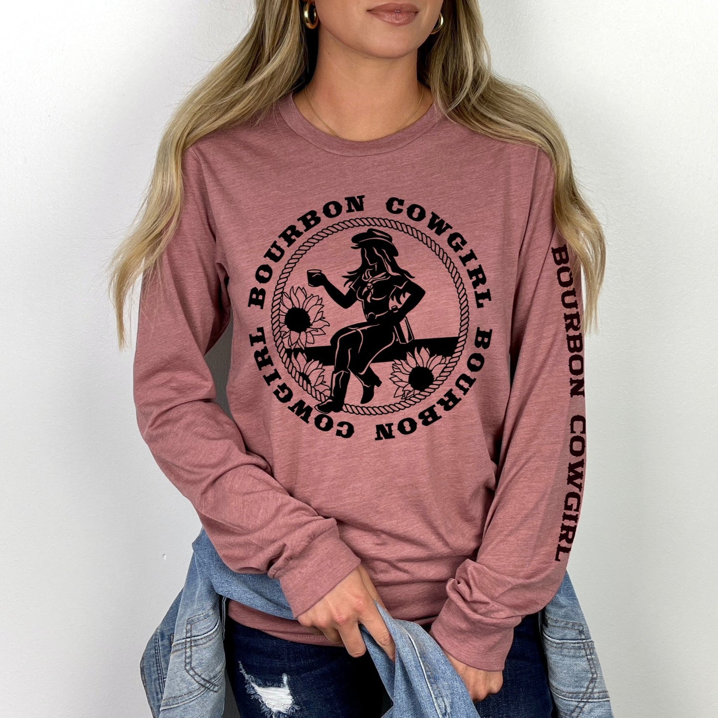 Bourbon Cowgirl Long Sleeve Mauve T-Shirt Bourbon Cowgirl