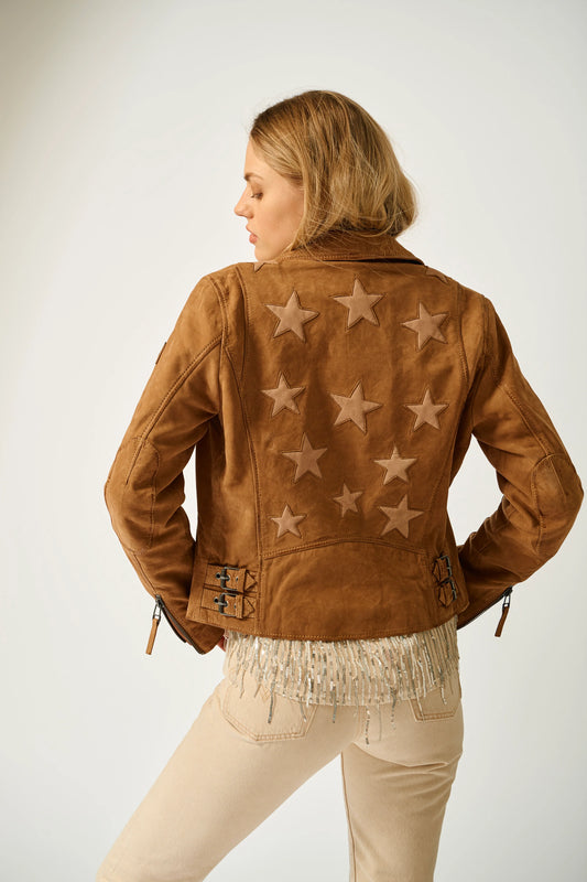 Misty Nubuck Leather Jacket by Mauritius in Cognac