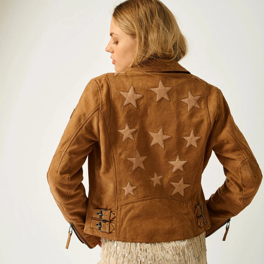 Misty Nubuck Leather Jacket by Mauritius in Cognac