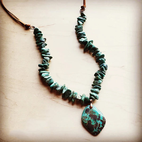 Natural Turquoise Chunky Necklace with Large Natural Pendant