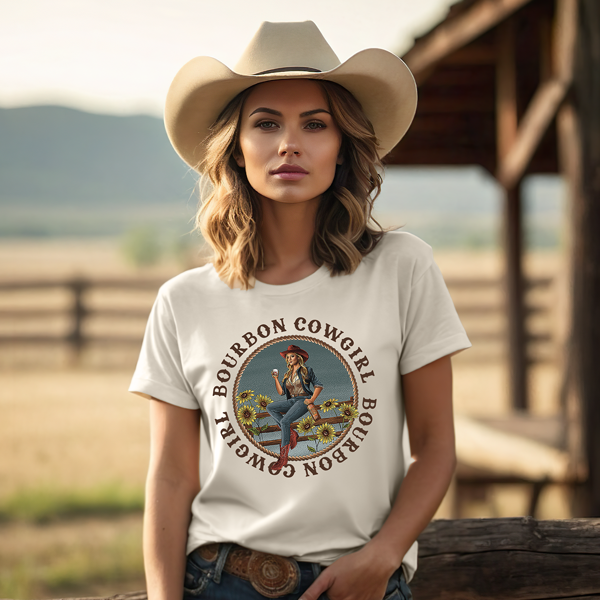 Bourbon Cowgirl Logo Natural Tee Shirt - Bourbon Cowgirl