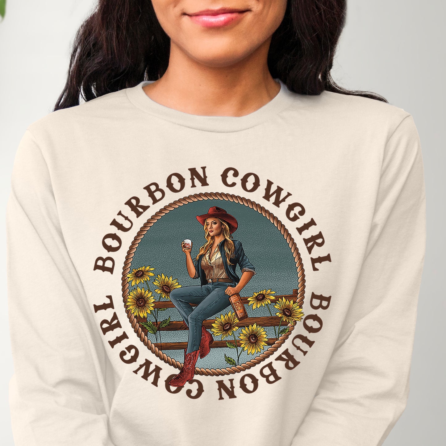 Bourbon Cowgirl Long Sleeve Natural T-Shirt Bourbon Cowgirl