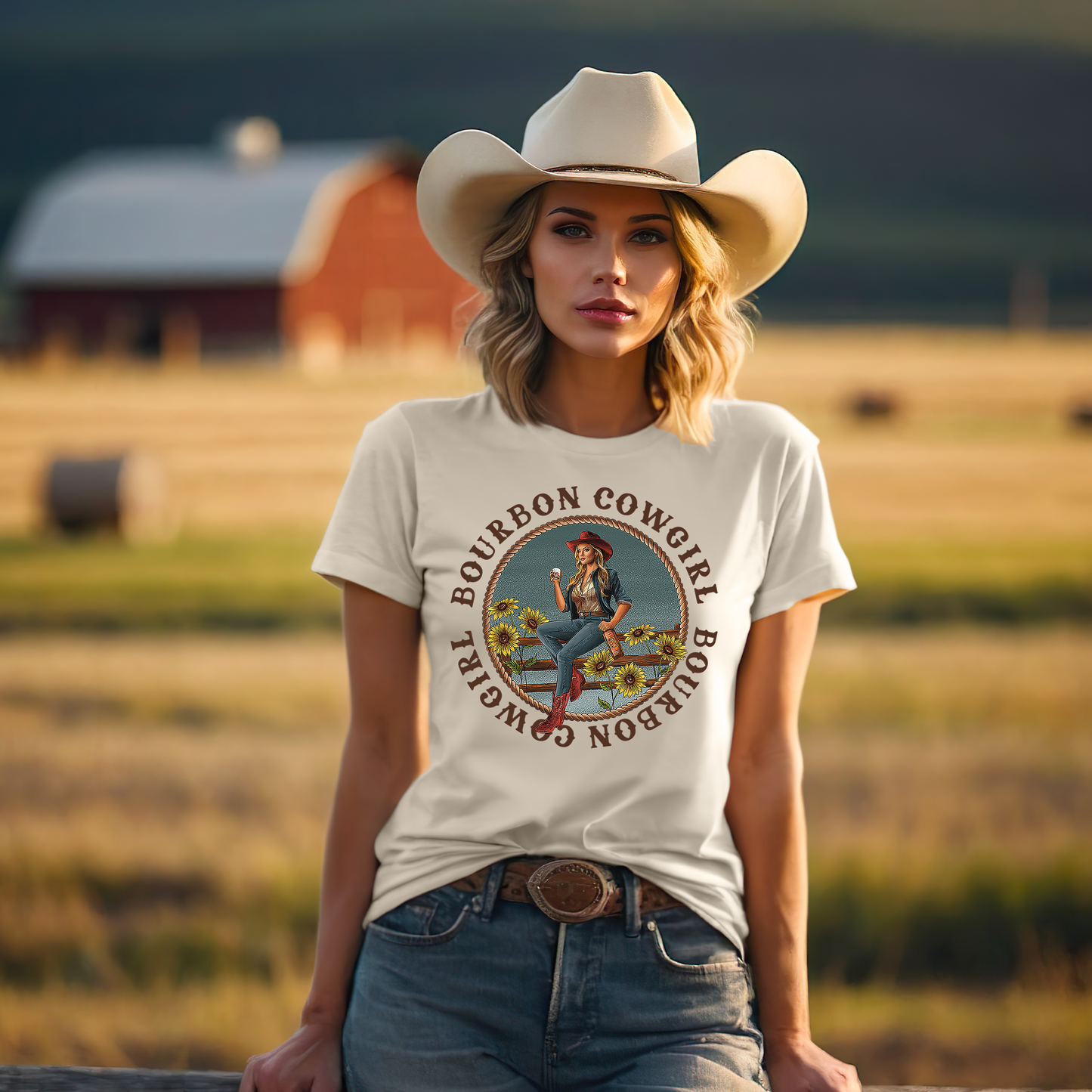 Bourbon Cowgirl Logo Natural Tee Shirt - Bourbon Cowgirl