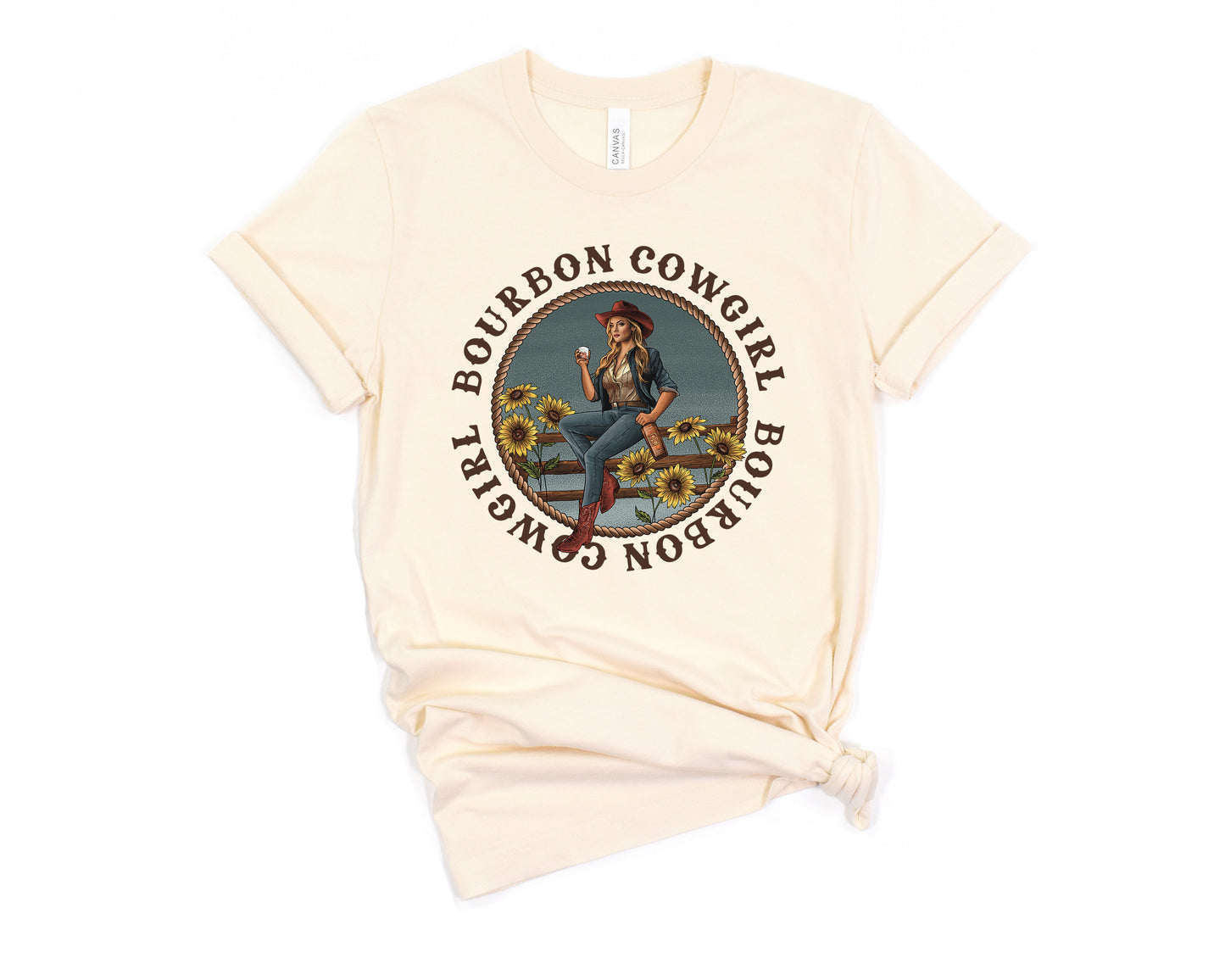 Bourbon Cowgirl Logo Natural Tee Shirt - Bourbon Cowgirl