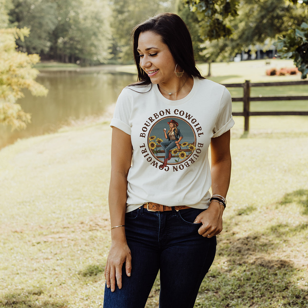 Bourbon Cowgirl Logo Natural Tee Shirt - Bourbon Cowgirl