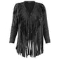 Short V Back Fringed and Feathered Jacket by Pat Dahnke -Black