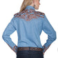 Blue Floral Embroidered Yoke Western Blouse for Women Scully Bourbon Cowgirl