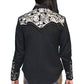 Black & Silver Floral Embroidered Yoke Western Blouse for Women Scully Bourbon Cowgirl