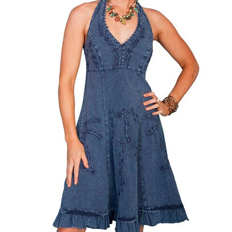 Blue Halter Dress Peruvian Cotton for Country Girls at Bourbon Cowgirl