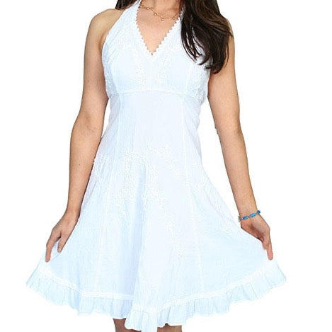 White Halter Dress Peruvian Cotton for Country Girls at Bourbon Cowgirl