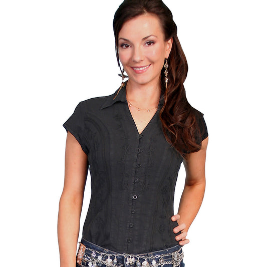 Black Peruvian Cotton Cap Sleeve Blouse by Scully Bourbon Cowgirl