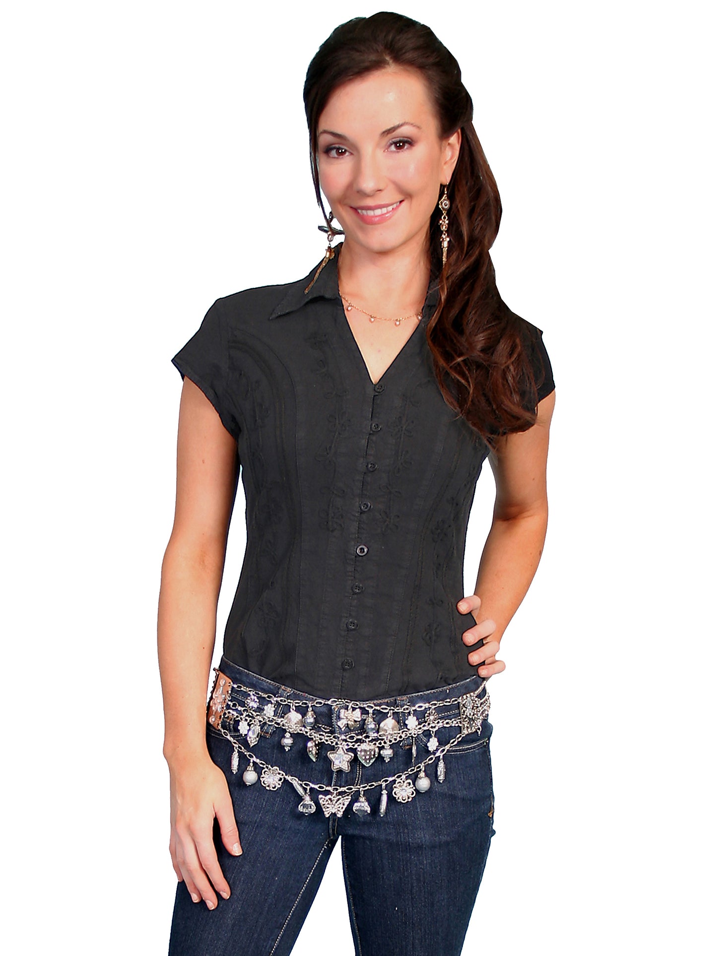 Black Peruvian Cotton Cap Sleeve Blouse by Scully Bourbon Cowgirl