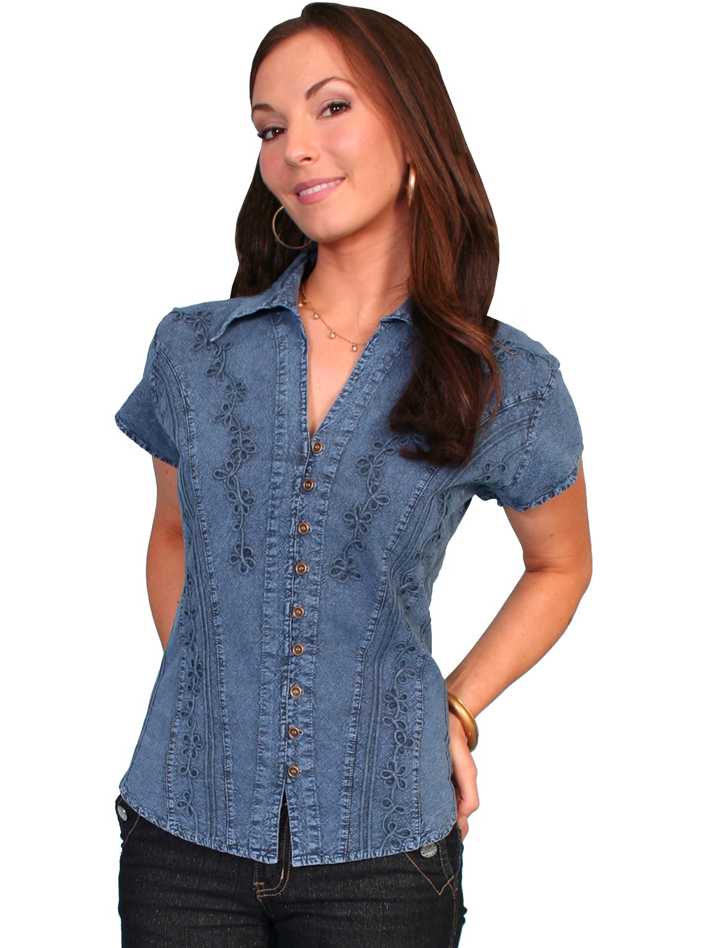Blue Peruvian Cotton Cap Sleeve Blouse by Scully Bourbon Cowgirl