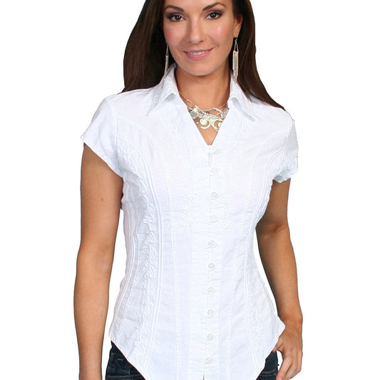 White Peruvian Cotton Cap Sleeve Blouse by Scully Bourbon Cowgirl