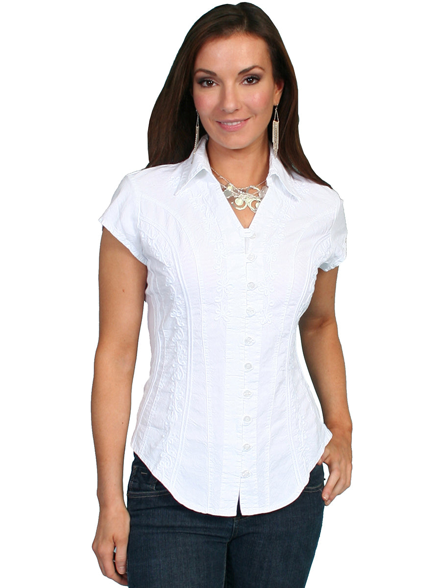 White Peruvian Cotton Cap Sleeve Blouse by Scully Bourbon Cowgirl