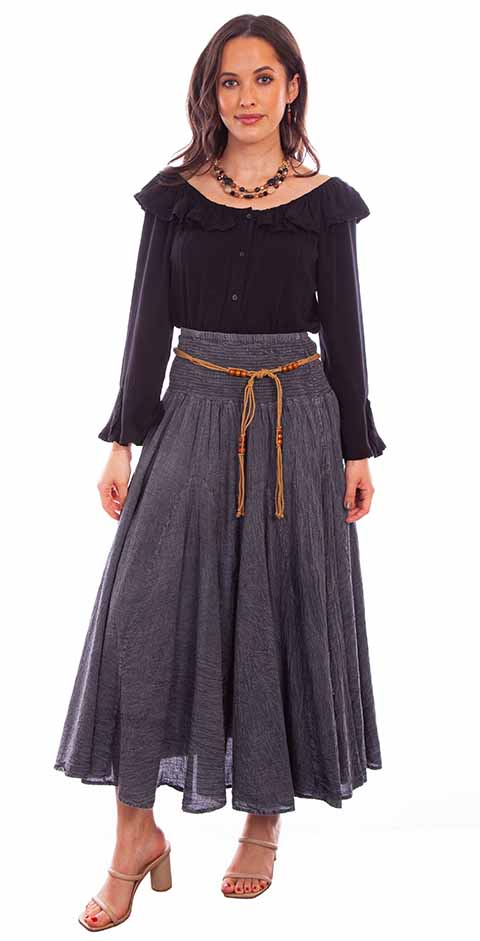 Acid Wash Cantina Skirt with Beaded Belt at Bourbon Cowgirl