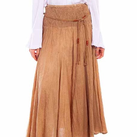 Acid Wash Khaki Cantina Skirt with Beaded Belt at Bourbon Cowgirl
