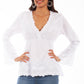 White Cotton Embroidered Blouse with Bell Sleeves Scully Bourbon Cowgirl