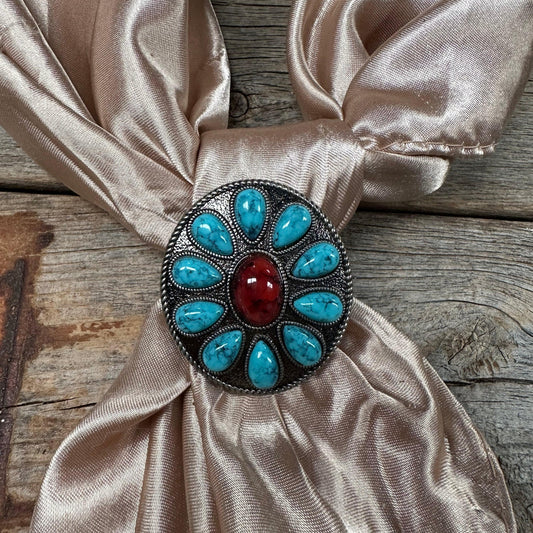 Antique Silver Garnet and Turquoise Wild Rag Slide |  Bourbon Cowgirl