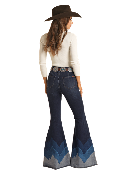 Blue Wave Button Bell  Bottom Jeans Rock & Roll Denim