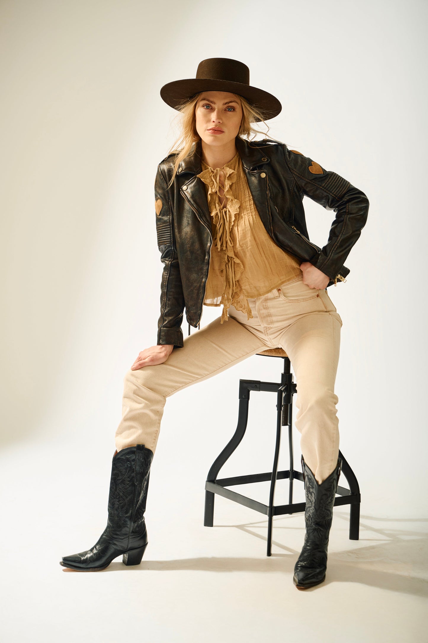 Reo RF Heart Detail Leather Jacket