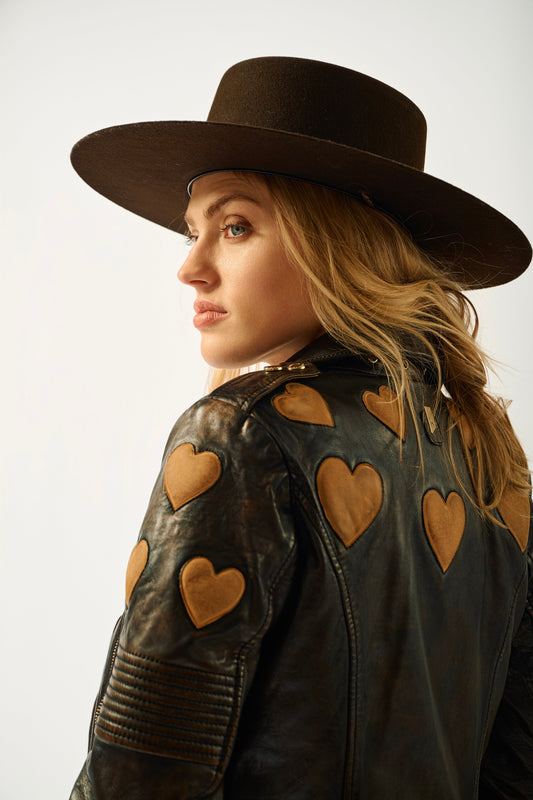 Reo RF Heart Detail Leather Jacket