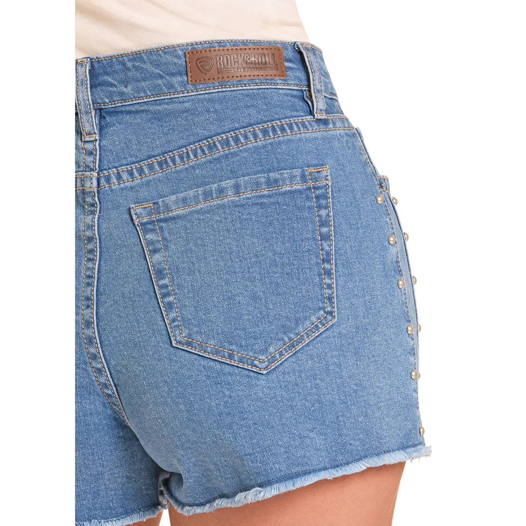 Rock & Roll Denim Ladies Studded Inset Medium Wash Denim Short
