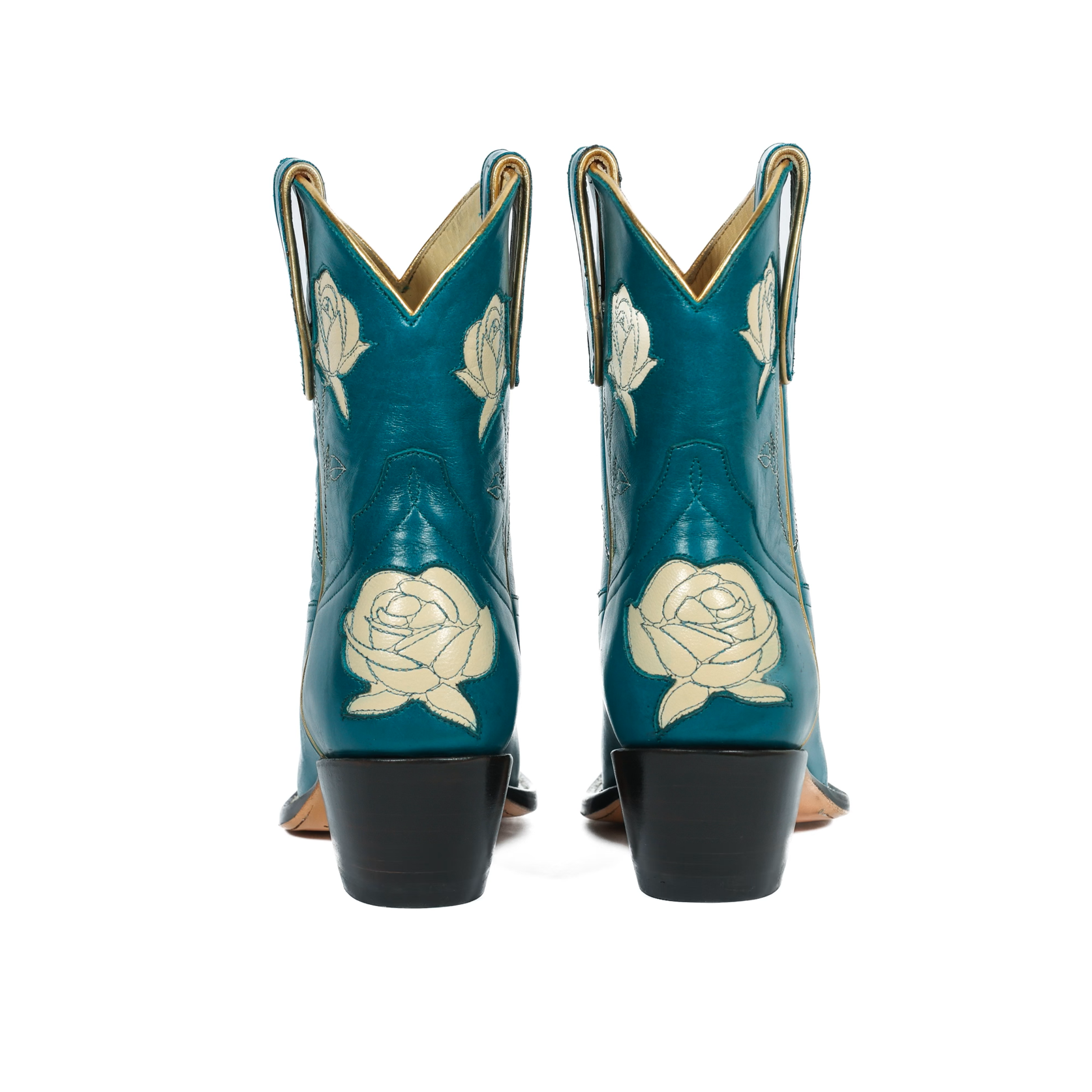 Teal Roseshortie4 cowboy boots with rose details
