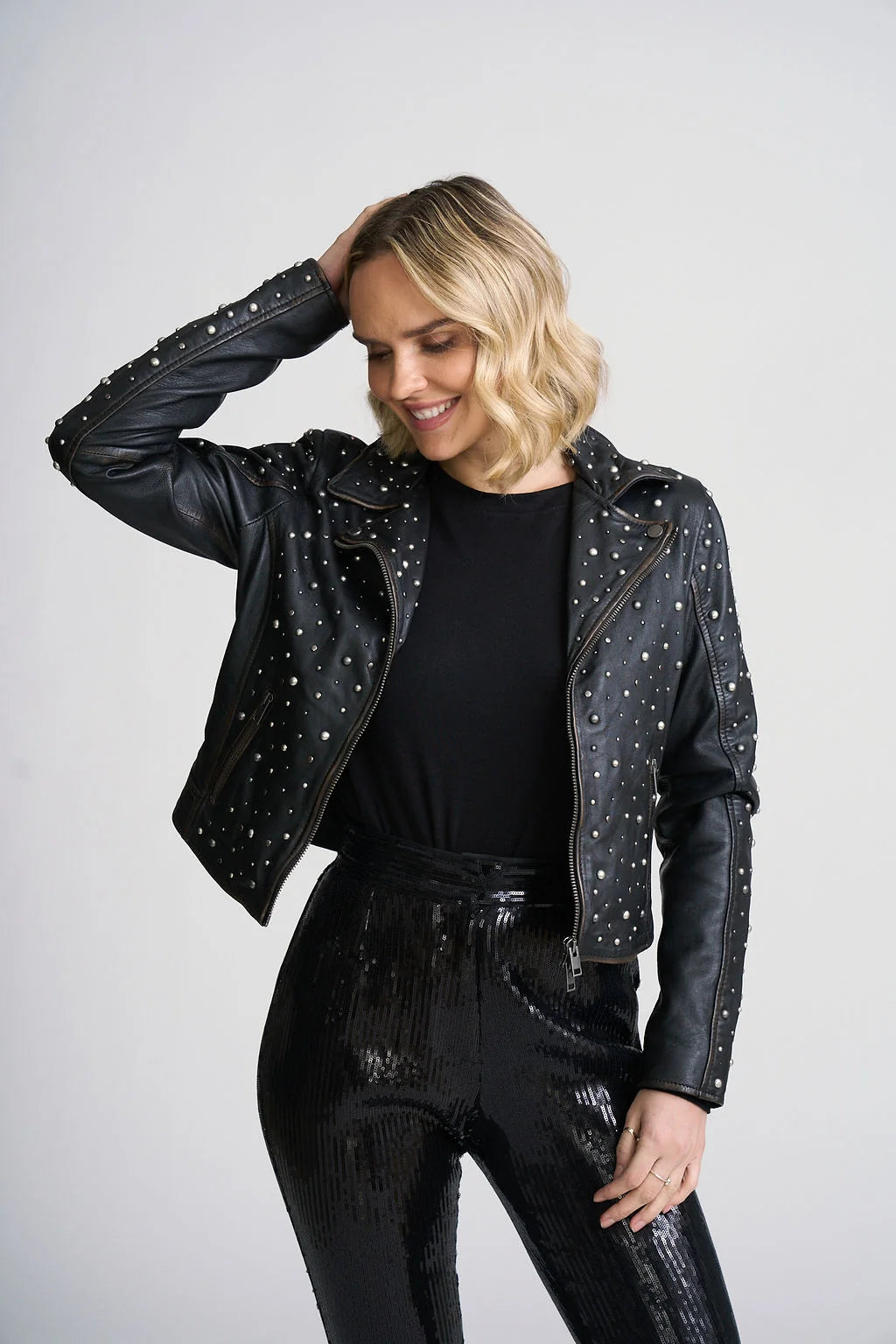 Roxanne RF Leather Jacket by Mauritius in Black