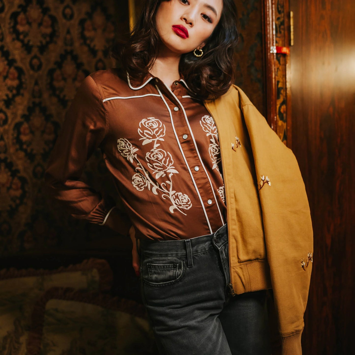 Sendero Dakota Embroidered Long Sleeve Mocha Western Shirt Bourbon Cowgirl