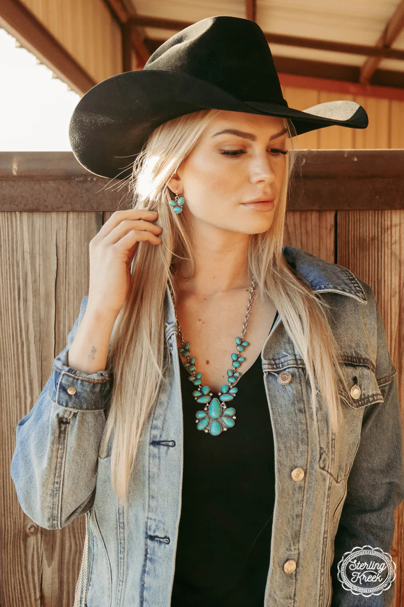 Jewelry Turquoise Cowboy Western Turquoise Necklace Earring Set