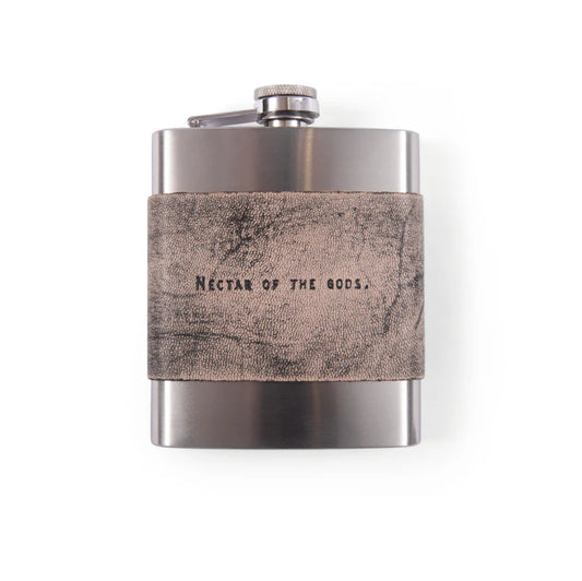 Nectar of the gods Leather Metal Flask at Bourbon Cowgirl