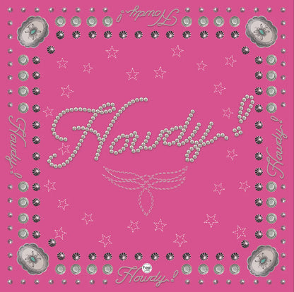 Pink Howdy! bandana with studs and stars.