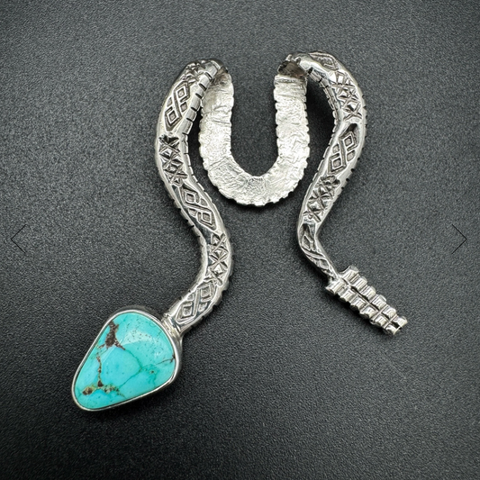 Silver & Turquoise Brim Biter by Hallett Peak - Snake