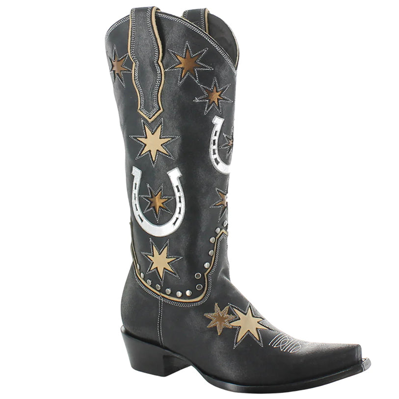 Cowboy boot with stars and horseshoe design, screenshot from April 8, 2025.